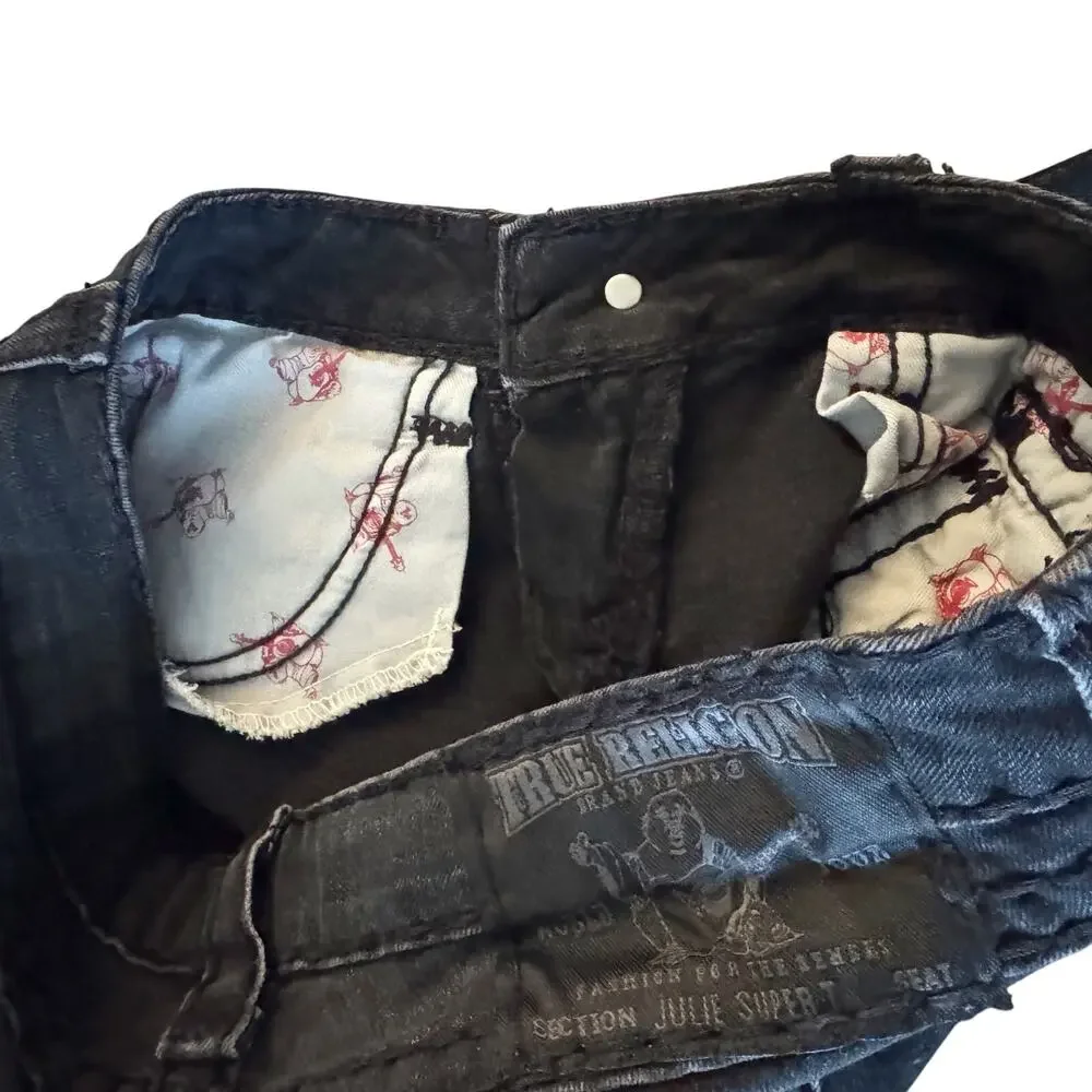 VTG True Religion Jeans Skinny Women’s 26 Black Julie Super T Vintage Biker‎ Y2K - Picture 7 of 15